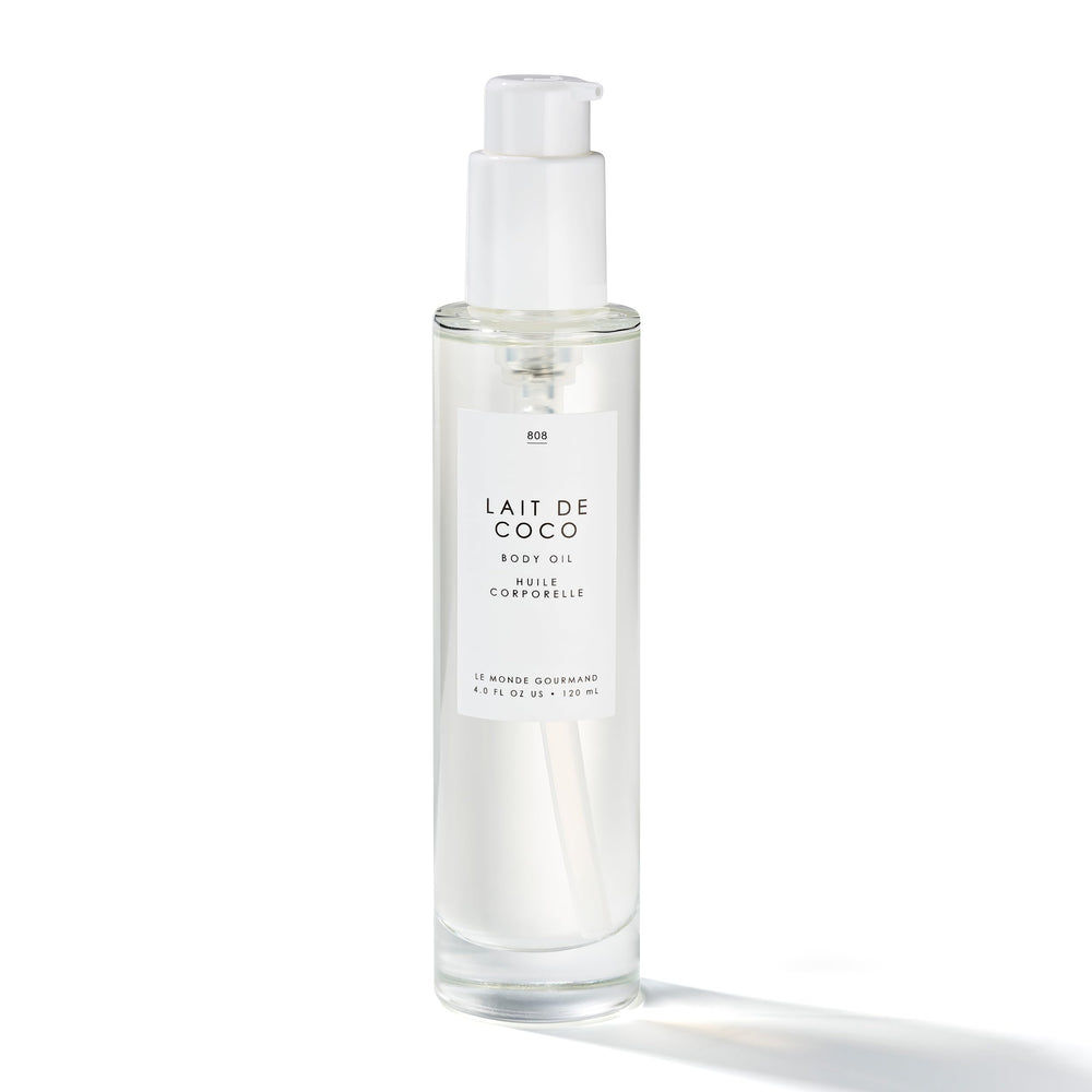Le Monde Gourmand Lait de Coco Body Oil bottle pour delivers quick hydration for silky skin