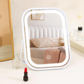 Leadzones mirror with lights shows 8x6 inch view for precise makeup application.