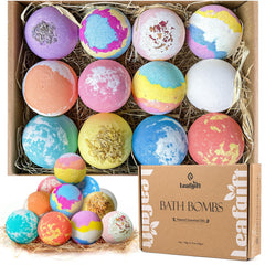 Leafgift Bath Bombs Gift Set unboxing showcases 12 fragrances for a spa-like mood-lifting soak.