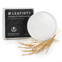 Leafinty rice water shampoo bar packaging shows zero-waste design for eco-conscious shoppers