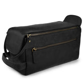LEATHER VILLAGE premium toiletry bag closed view highlights durable full-grain leather for travel