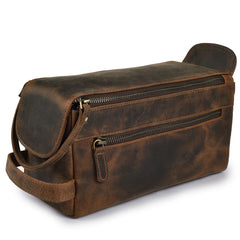Leather Village Premium Leather Travel Toiletry Bag front view highlights rugged durability and vintage luxury