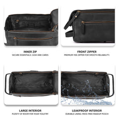 LEATHER VILLAGE premium toiletry bag YKK zippers imply smooth closure and long-lasting use