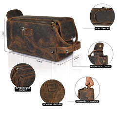 Leather Village Travel Toiletry Bag interior compartments aid organized toiletries during travel