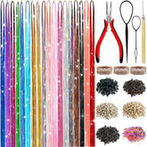 LEDIZE Hair Tinsel Kit color collection with vibrant, heat-resistant strands for bold party looks.