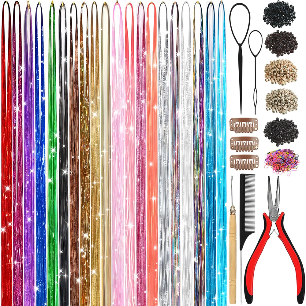 LEDIZE Hair Tinsel Kit with 20 colors and 8600 strands for vibrant daily styling.