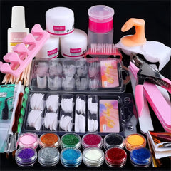 Leeclek acrylic kit contents: all-in-one manicure starter for home nail art possibilities.