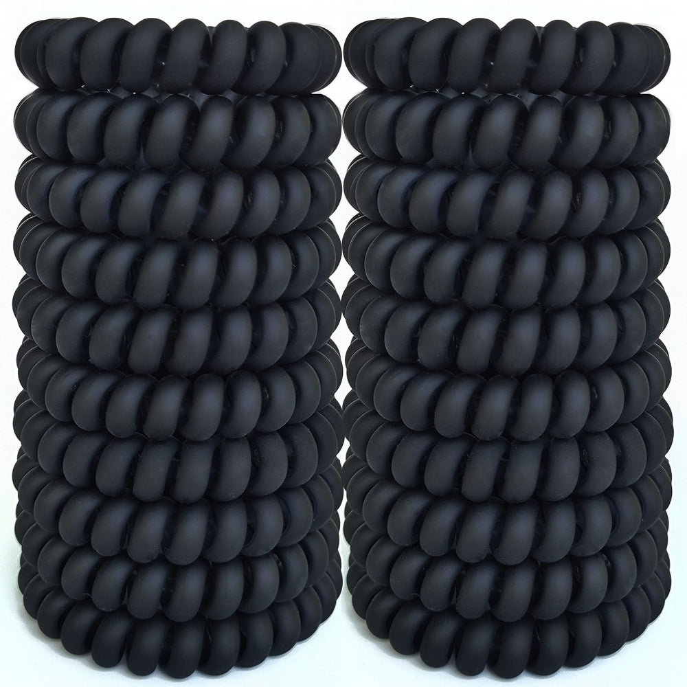 Leenchiry spiral hair ties matte black pack shows tangle-free hold for daily wear.