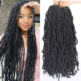 Leeven Goddess Locs 18 inch close-up shows soft synthetic curls for natural-looking volume.
