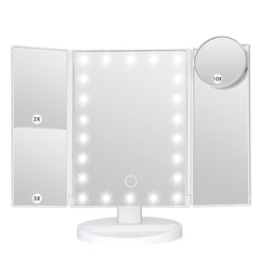 LeeWent makeup mirror with lights four-panel tri-fold design for precise makeup prep.