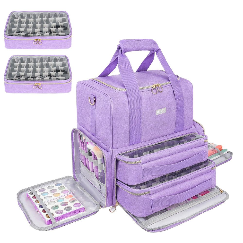 LEFOR·Z purple exterior nail polish organizer showing large bottle capacity and lamp space