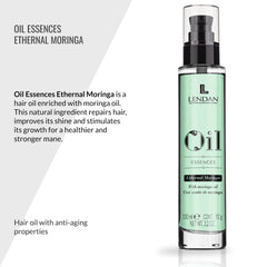 Lendan moringa oil essences ingredients close-up highlights nourishing fatty acids for hair health