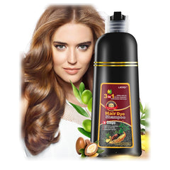 Leorx Hair Dye Shampoo bottle shows 3-in-1 color solution