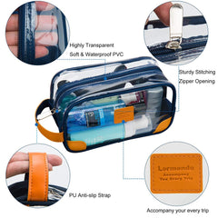 Lermende clear toiletry bag open compartment for fast access to essentials.