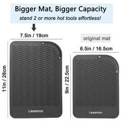 Lessmon mat holds multiple hot tools on a makeup desk setup
