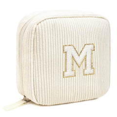 LETGO monogram makeup bag beige with personalized initial for stylish travel organization