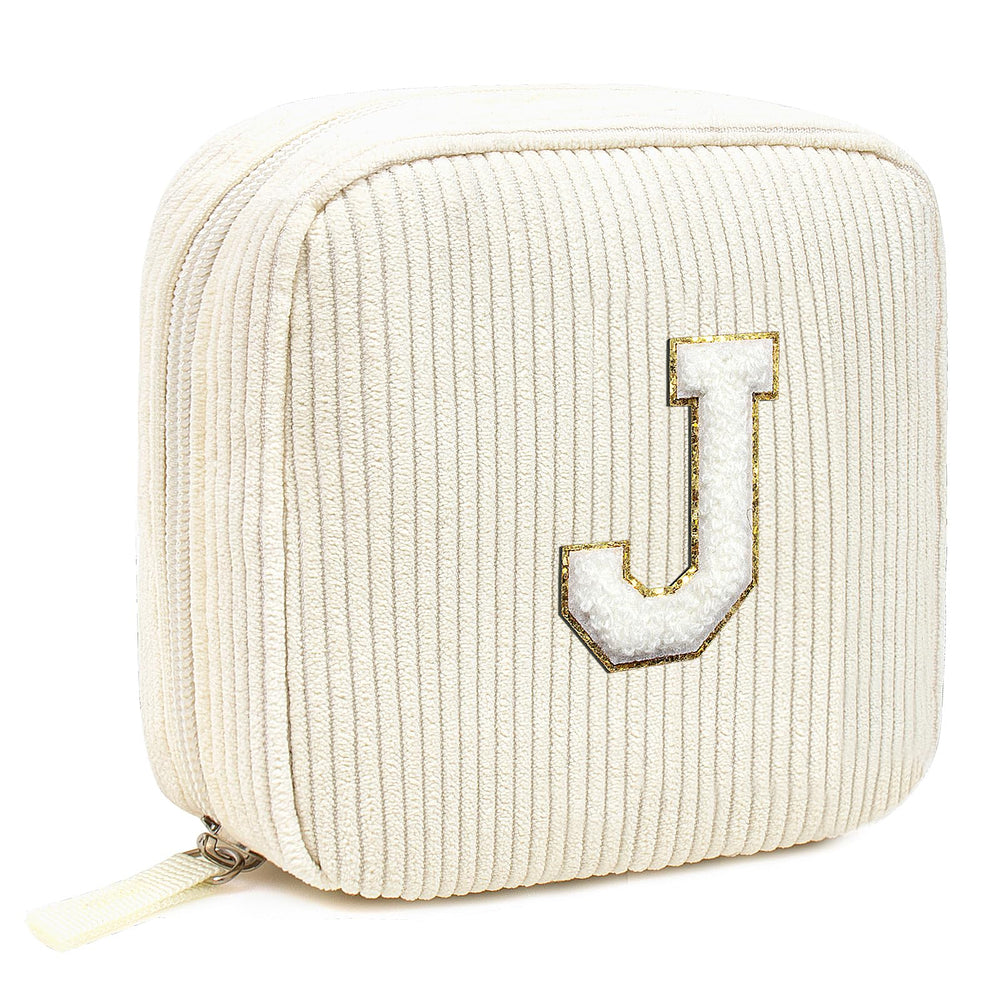 Letgo monogram makeup bag initial J beige front view for on-the-go organization