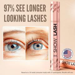 LeVaye Show Lash Serum applicator brush demonstrates easy, targeted application for fuller-looking lashes.
