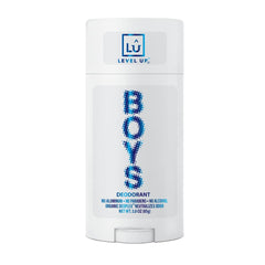 Level Up boys deodorant bottle front shows aluminum-free protection for active kids.