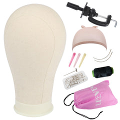 Leeven canvas head for wig making provides steady support for precise shaping.