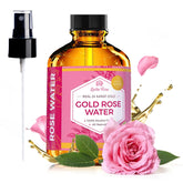 Leven Rose 24K Gold Rose Water Toner bottle with gold accents for radiant skin prep.