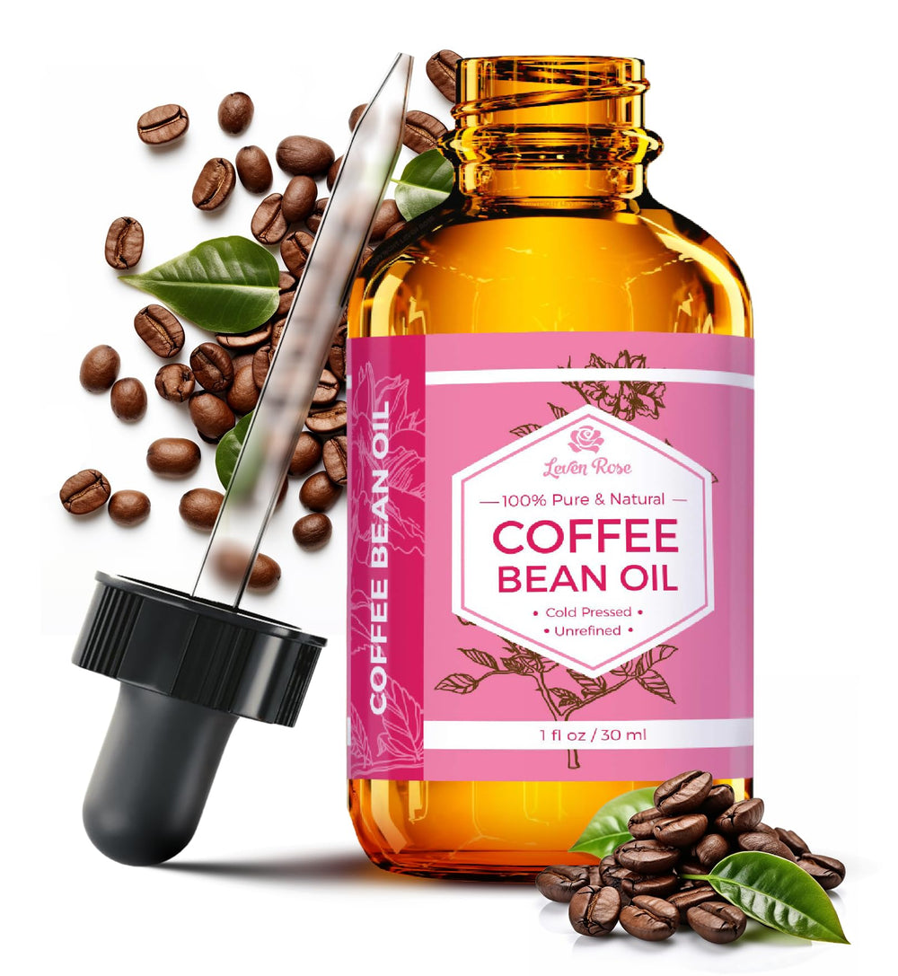 Leven Rose Coffee Bean Oil bottle in amber glass for pure skin nourishment.