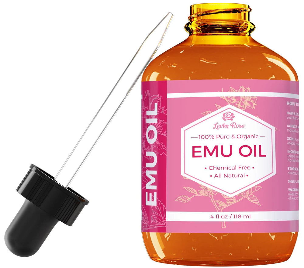 Leven Rose Emu Oil bottle with pipette enables precise skin and hair hydration