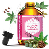 Leven Rose Jamaican Black Castor Oil bottle highlighting potential for hair growth.