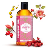 Leven Rose rosehip oil bottle pour shows fast absorption for nourished, glowing skin.