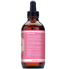 Leven Rose rosehip oil on hair and scalp adds shine and nourishment.