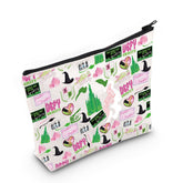 LEVLO Witch Musical makeup bag front view with bold fire print for on-the-go cosmetics organization.