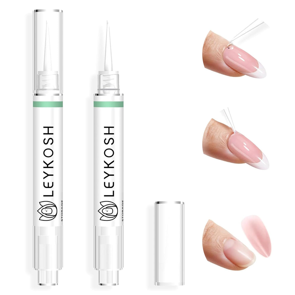 LEYKOSH nail glue remover pen front view shows compact 2-in-1 design for quick switches.