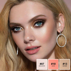 Lezero 3Pcs Contour Stick Set Blush demonstrates a rosy-cheek flush for everyday wear.
