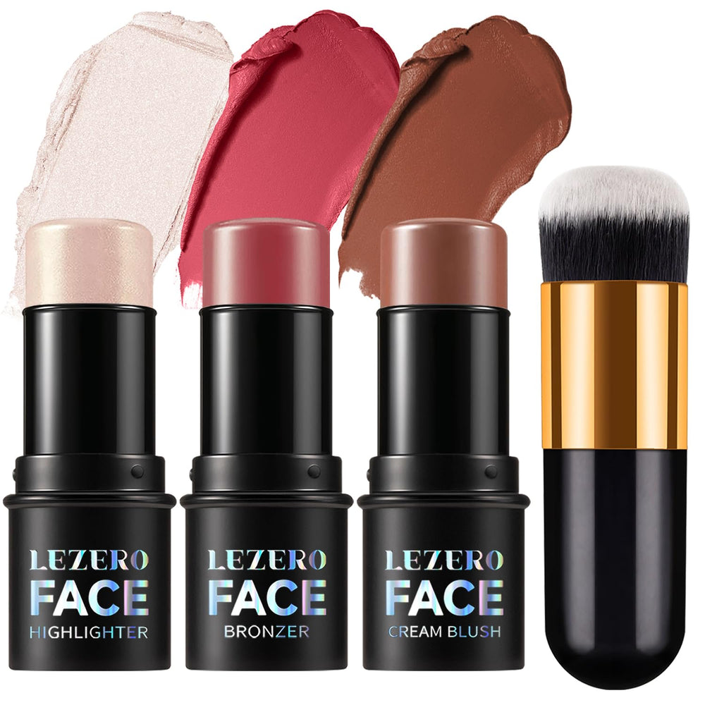 Lezero Contour Stick Trio blush swatch shows a natural rosy glow that's easy to blend