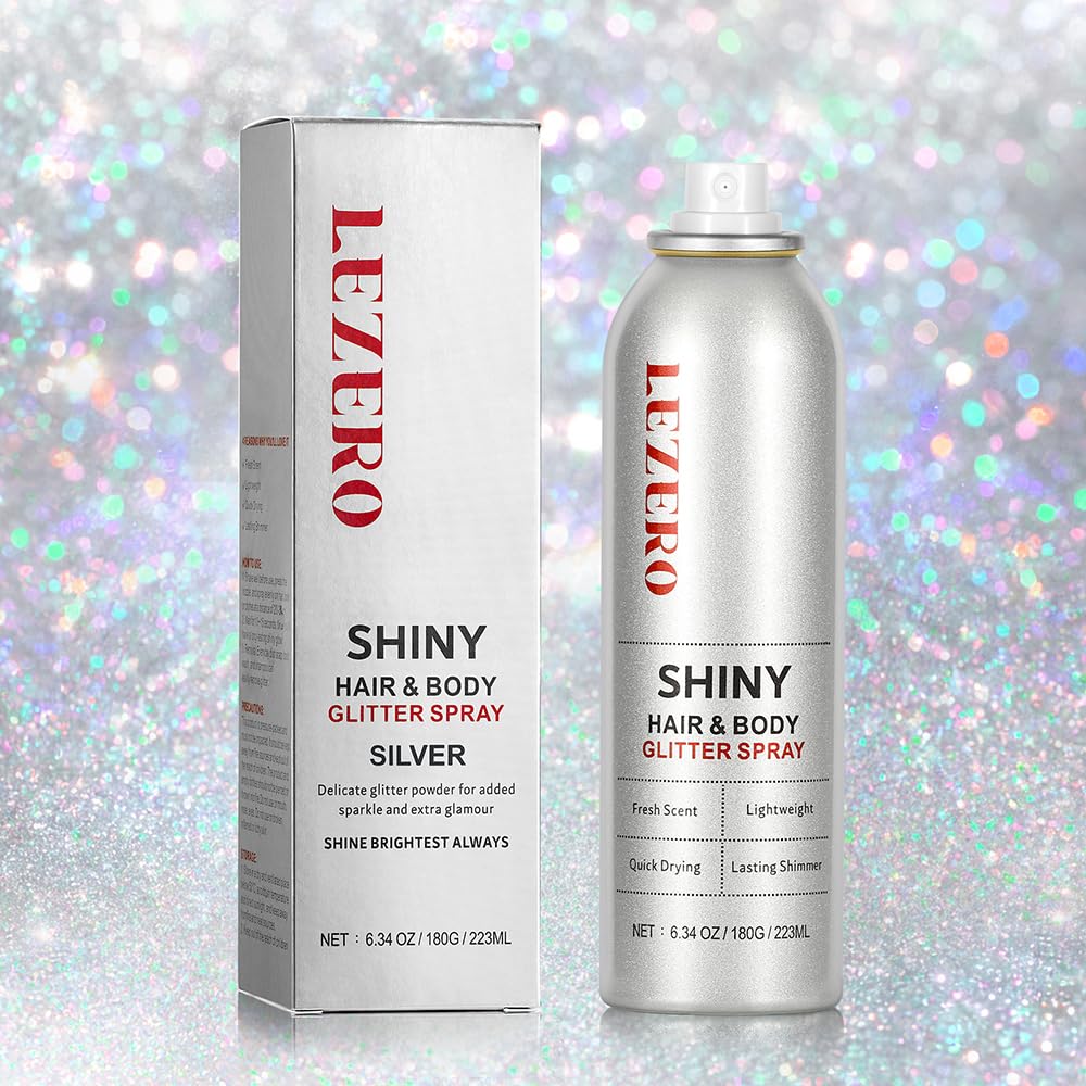 Lezero glitter spray rainbow silver on hair for dazzling festival glow