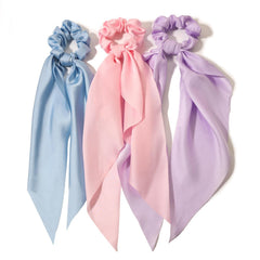 LFOUVRE 3pc hair scarf scrunchies in red blue pink offer versatile color options for daily styling