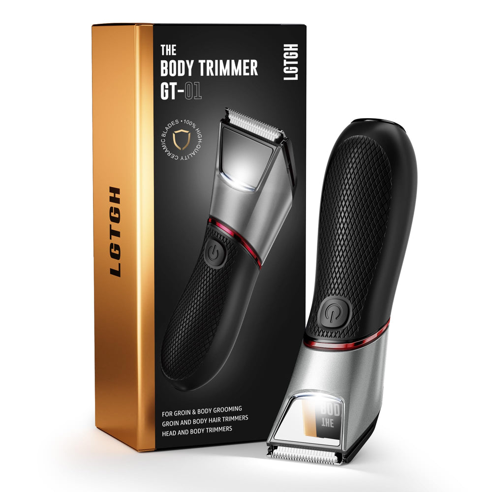 LGTGH body hair trimmer with mirror and LED light for precise grooming in dim lighting.