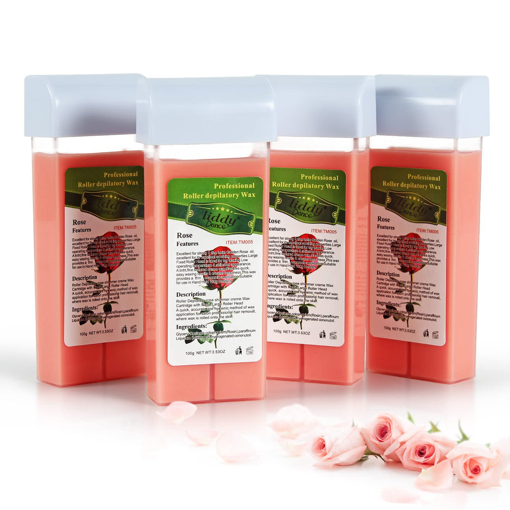 Liddy Dance Rose roll-on wax 4-pack gentle on sensitive skin for at-home body waxing.