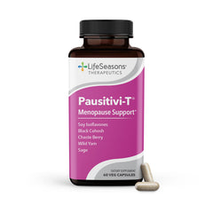 LifeSeasons Pausitivi-T bottle closeup for balanced menopause support.