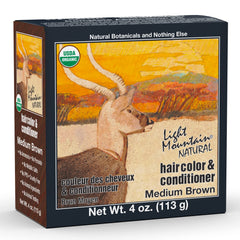 Light Mountain Henna color kit packaging highlights vegan, chemical-free color
