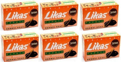 Likas Papaya Soaps six-pack shown on bathroom shelf for gentle cleansing and fresh scent