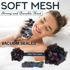 LIKEVOW mesh loofah features a hygienic hanging loop for quick drying