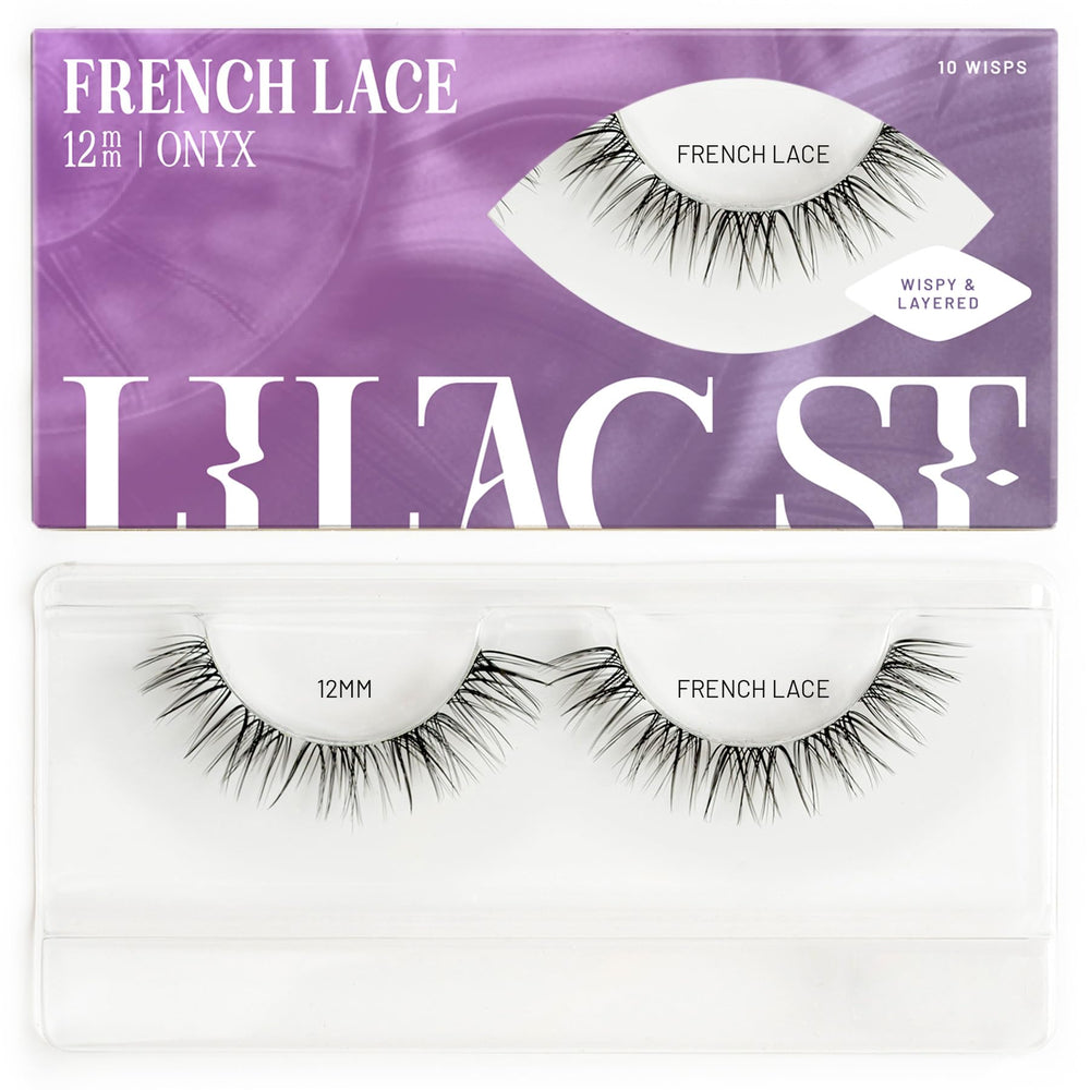 Lilac St. French Lace 12mm close-up shows wispy clusters for natural glam.