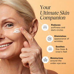LilyAna Naturals eye cream with rosehip-hibiscus complex shown for discoloration reduction.