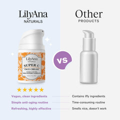 LilyAna Naturals face-neck cream texture closeup shows featherweight formula ideal for all skin types.
