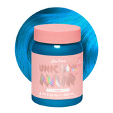 Lime Crime Unicorn Hair Dye Anime Candy Blue pour shows vibrant color for at-home DIY color experiments