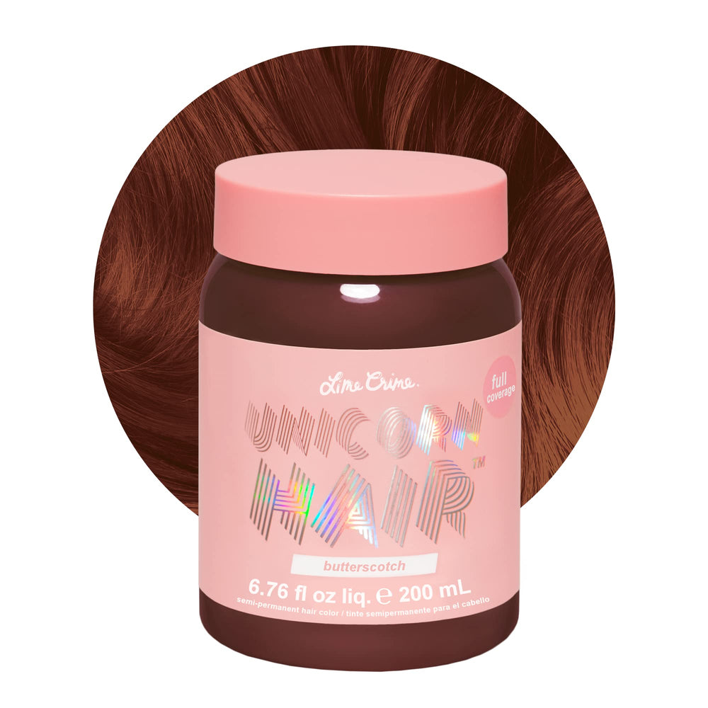 Lime Crime Unicorn Hair Dye Butterscotch packaging highlights vegan formula and damage-free color.