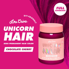 Lime Crime Unicorn Hair Dye Chocolate Cherry color dispersion captures saturated burgundy red shade