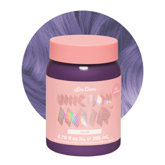 Lime Crime Unicorn Hair Dye Mochi Lavender swatch shows vibrant lavender color payoff.