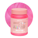 Lime Crime Unicorn Hair Dye Sour Candy bottle pour reveals vibrant pink color payoff.